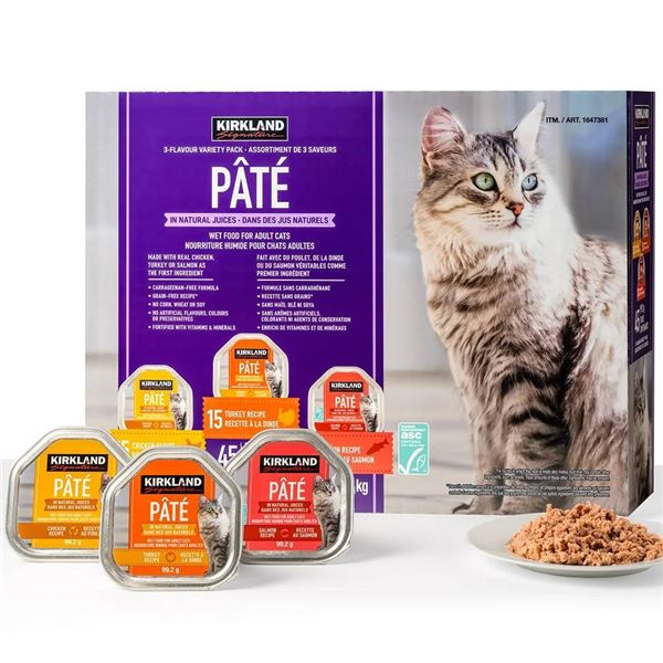 Kirkland Signature Wet Cat Food, Pate Variety Pack 45 x 99 g