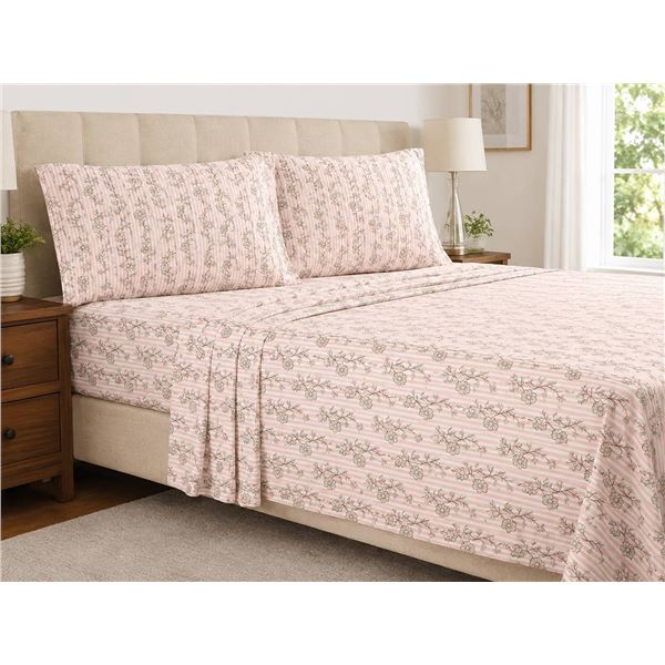 Comfy Bamboo World 4-Piece King Sheet Set, Pink Floral Design