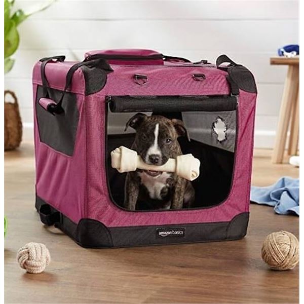 Amazon Basics 42" Portable Soft Pet Crate, Red