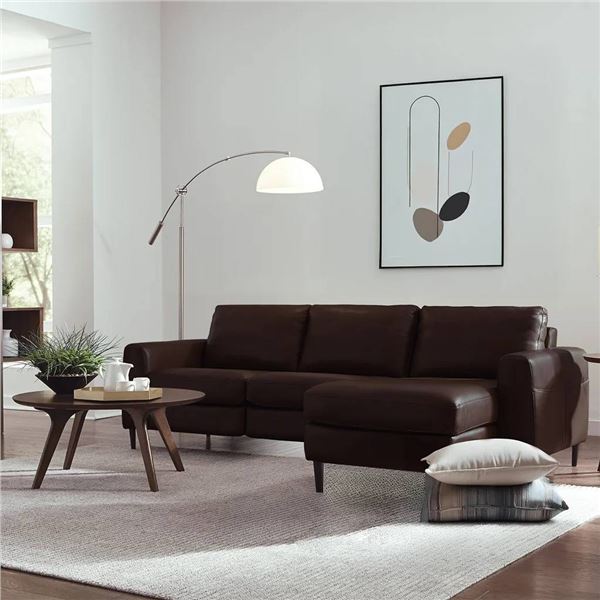 NEW in box Brown Leather Sectional Sofa with Chaise, 94" x 57"