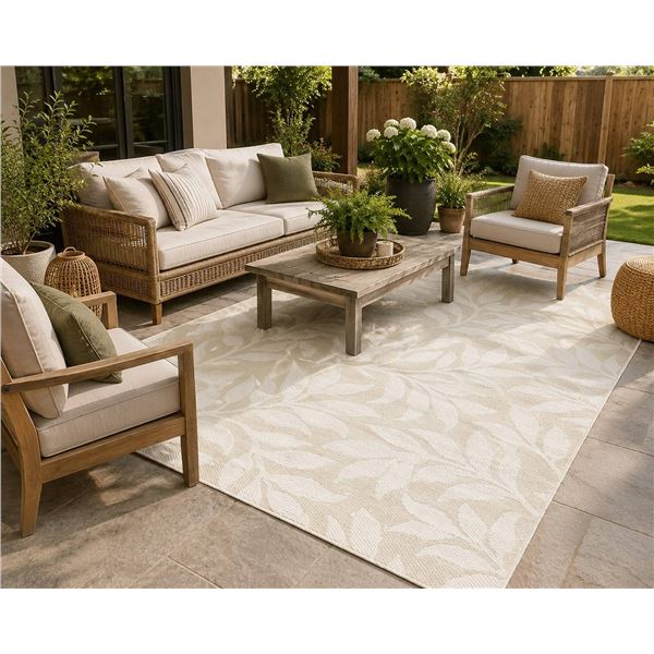 Sonoma Outdoor Rug, Beige and White Pattern, 5ft x 8ft