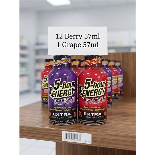 5-hour Energy Extra Strength 13x57ml Bottles (12 berry, 1 grape)