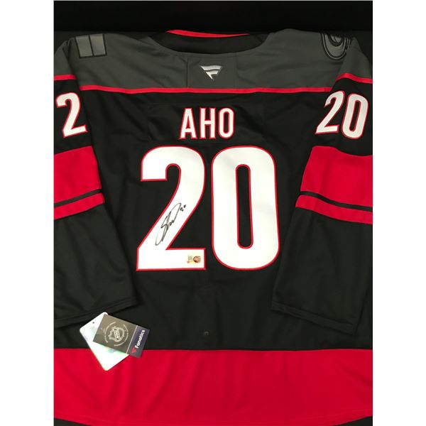 SEBASTIAN AHO SIGNED CAROLINA HURICANES CUSTOM HOCKEY JERSEY - ELITE COA