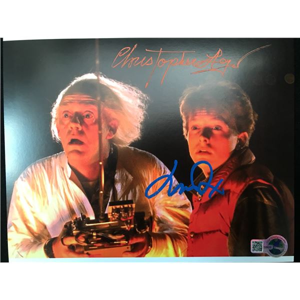MICHAEL J FOX AND CHRISTOPHER LLOYD DUAL SIGNED BACK TO THE FUTURE 8X10 - WWOC COA