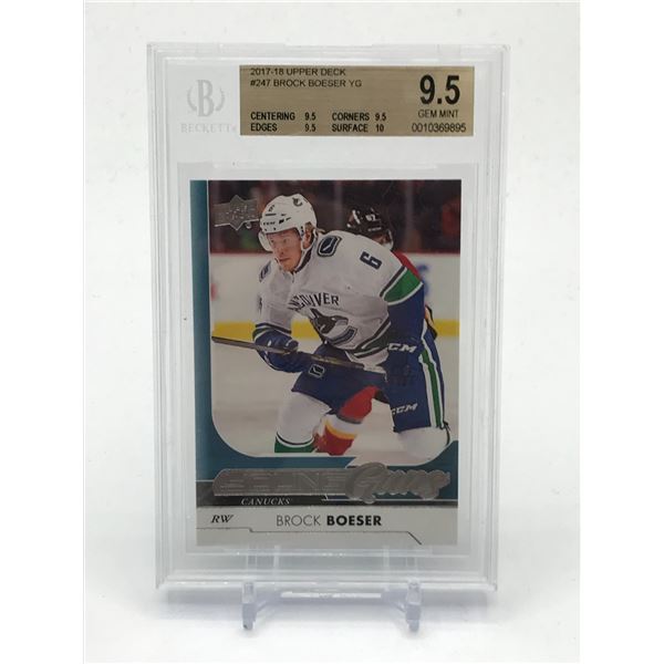 2017-18 UPPER DECK BROCK BOESER YOUNG GUNS TRADING CARD - BECKETT GRADE 9.5