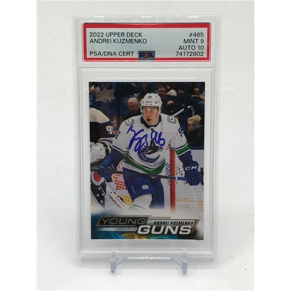 2022 UPPER DECK ANDREI KUZMENKO SIGNED YOUNG GUNS HOCKEY TRADING CARD - PSA GRADE 9/10