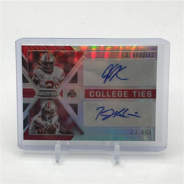 2020 PANINI PRIZM DRAFT PICKS J.K DOBBINS AND K.J HILL DUAL SIGNED ROOKIE CARD