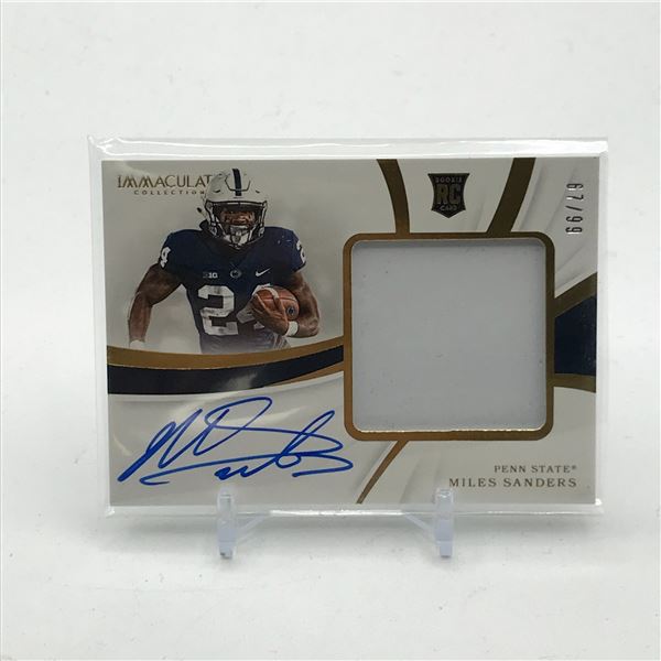 2019 PANINI IMMACULATE COLLECTION COLLEGIATE MILES SANDERS SIGNED ROOKIE PATCH TRADING CARD 67/99