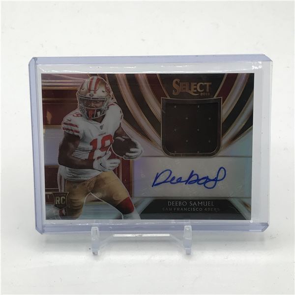 2019 PANINI SELECT FOOTBALL DEEBO SAMUEL SIGNED PATCH ROOKIE TRADING CARD 70/99