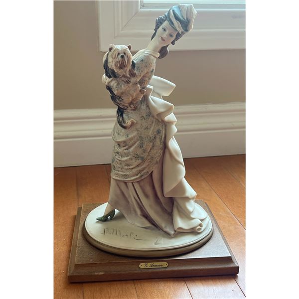 G. Armani Lady Figurine With Dog On Wooden Base