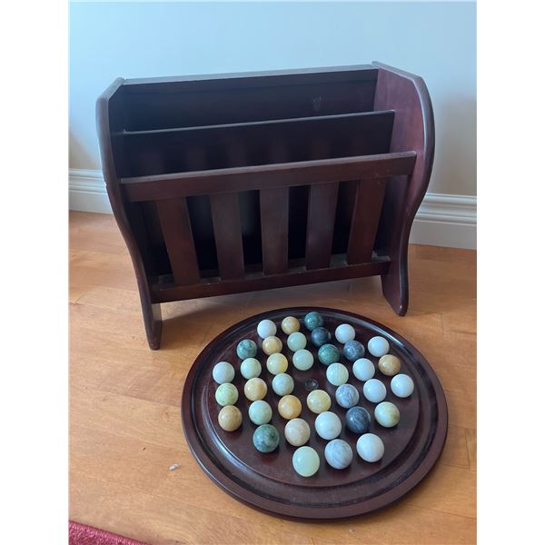 BOMBAY Co. Marble Solitaire Game and Wood Magazine Rack Table