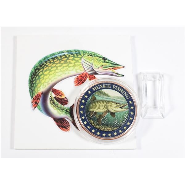 1 OZ MUSKIE FISHING COLOURED COPPER ROUND IN