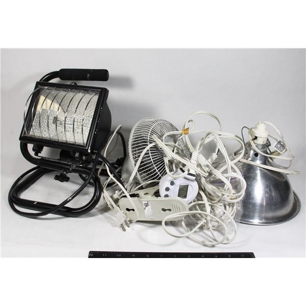 BOX WITH FAN, HEAT LAMP, WORK LIGHT, AND