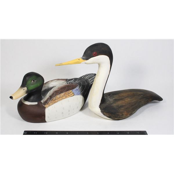 PAIR OF DUCKS, ONE CERAMIC ONE WOOD