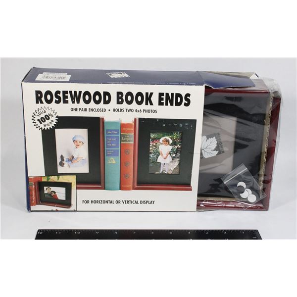 BEAUTIFUL NEW ROSEWOOD BOOK ENDS/4X6 PHOTYO