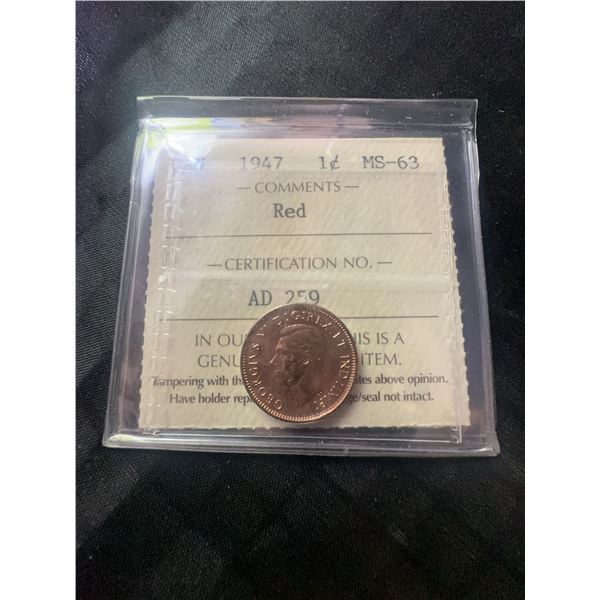 1947 Canada 1 Cent ICCS MS-63 Red AD259