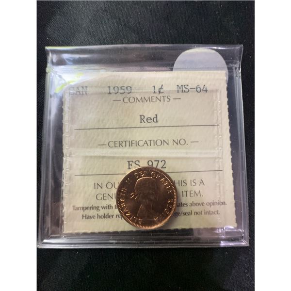 1959 Canadian One Cent ICCS MS-64 Red Certified Coin