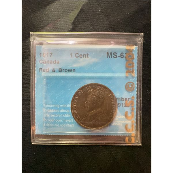 1917 Canada 1 Cent Coin, MS-63 Red & Brown, CCCS Certified