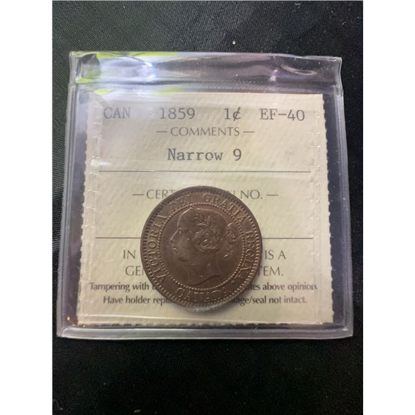 1859 Canada One Cent ICCS EF-40 Narrow 9