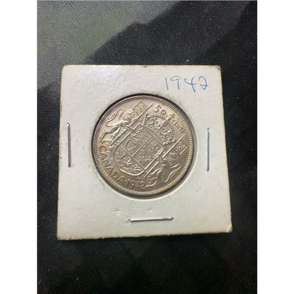 1942 Canada 50 Cent Silver Coin George VI