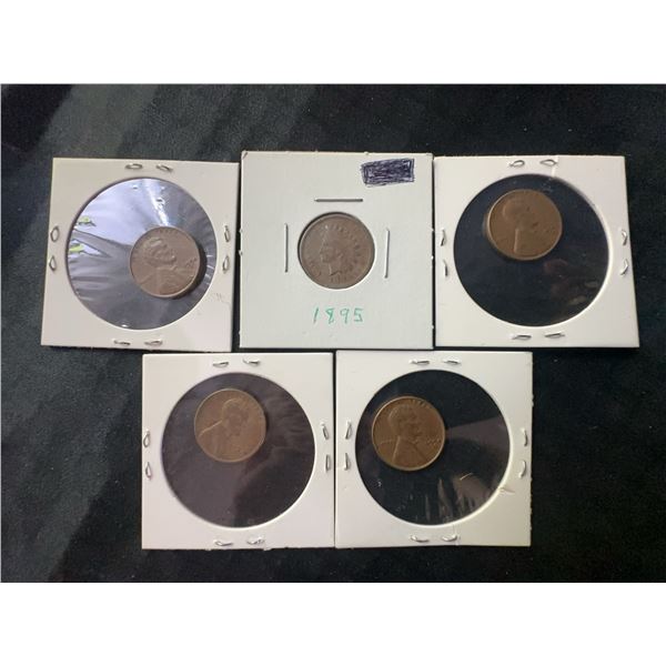 5 US One Cent Coins: 1895, 1935, 1951, 1954 (x2)