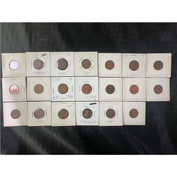 20 Canadian Pennies from 1940s-1980s Assorted Grades