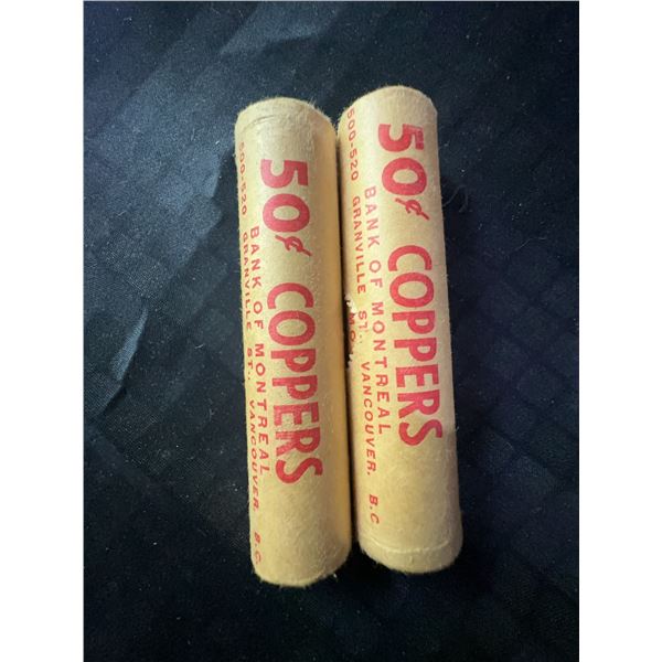 2 Rolls of 1968 Canadian Pennies, 100 Coins Total