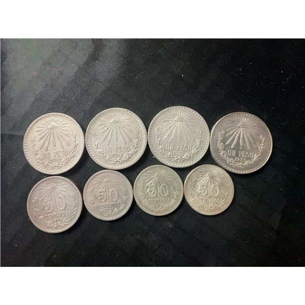 Mexican .720 Silver Coins, Visible Dates, 104g Total
