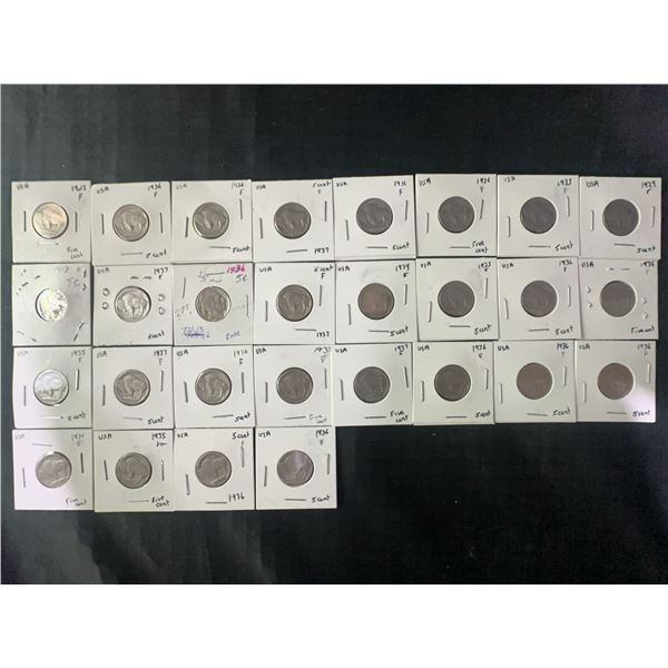 28 U.S. Buffalo Nickels, Includes S Mint and Rare 1913 Coins