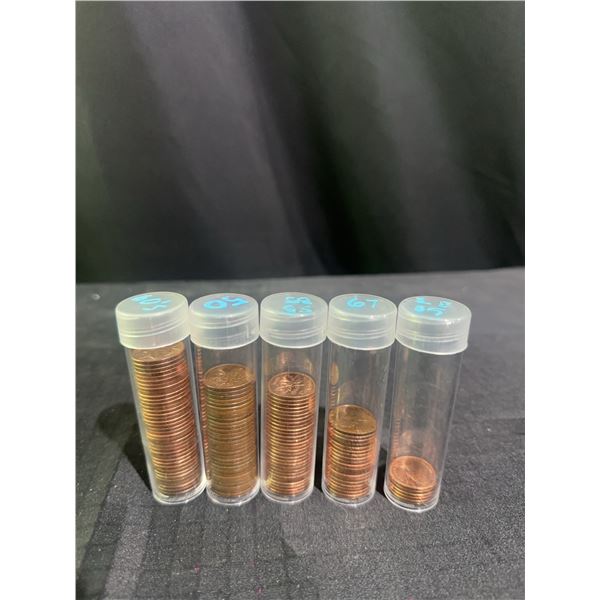 5 Tubes of Canadian Pennies by Decade and Year