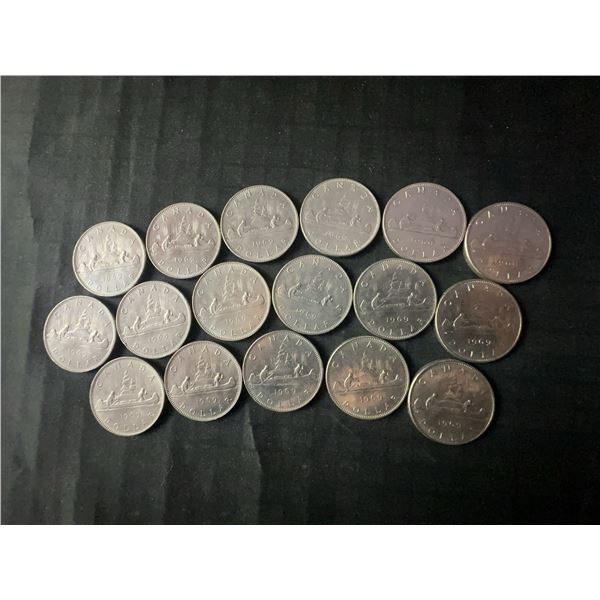 17 Canadian 1 Dollar Coins, 1969