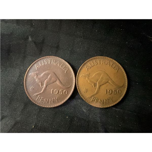 1950 Australian One Penny Coins Featuring Kangaroo Design