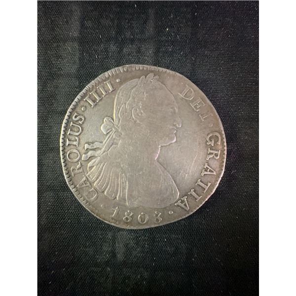 1808 Spanish Colonial 8 Reales Silver Coin, 27g, 90% Silver