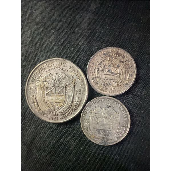 Three 1931 Republic of Panama .900 Silver Balboa Coins, 11g