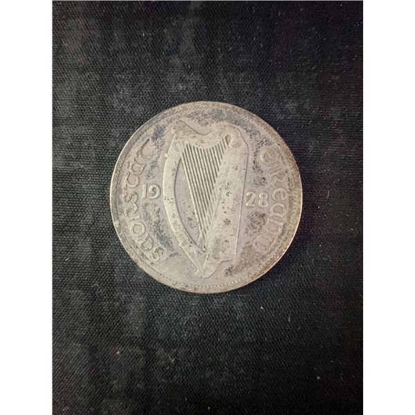 1928 Irish Free State Half Crown Coin, .750 Silver, 14g