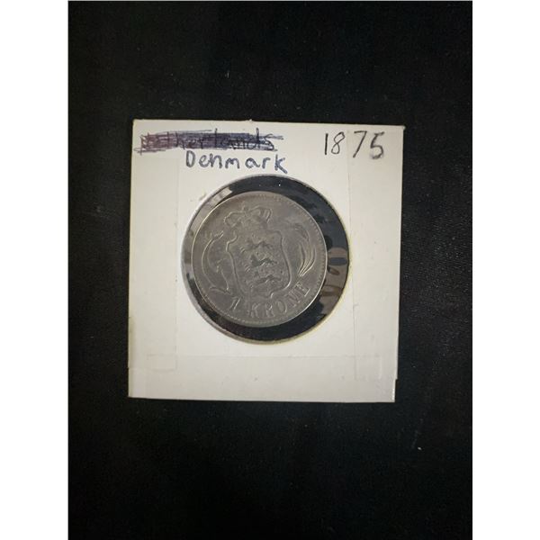 1875 Denmark 1 Krone .800 Silver Coin, 7.5g