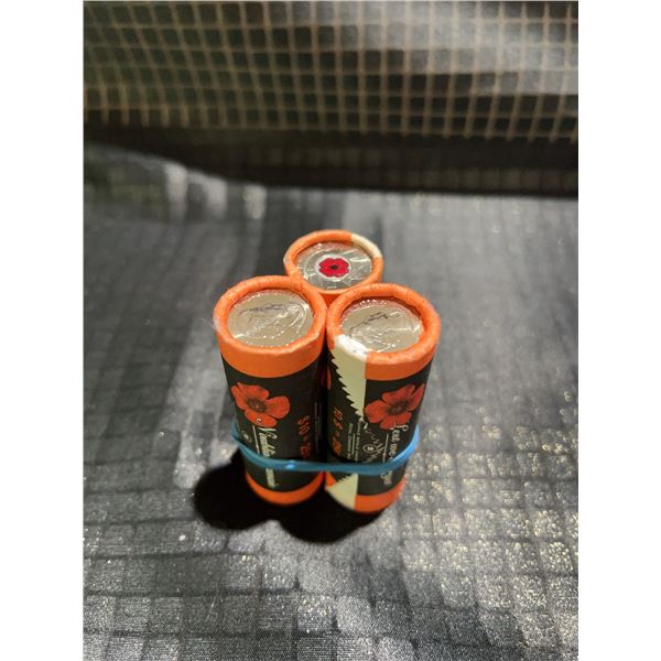 Three Rolls of Canadian 25 Cents 'Lest We Forget' Poppy Coins, 539g Total