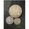Image 3 : Pre-1919 Canadian .925 Silver Coins: 2 Half Dollars, Dime, 5 Cent