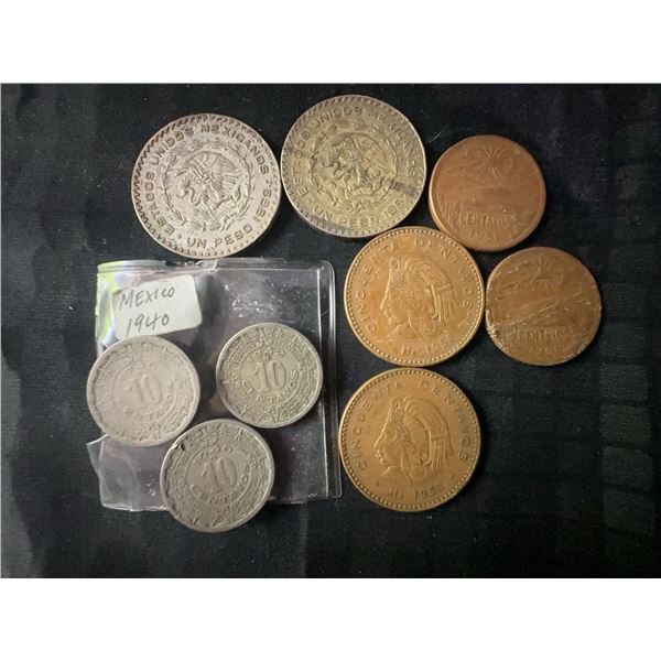 Mexican Coins Including 1940s 10 Centavos And 1950-60s