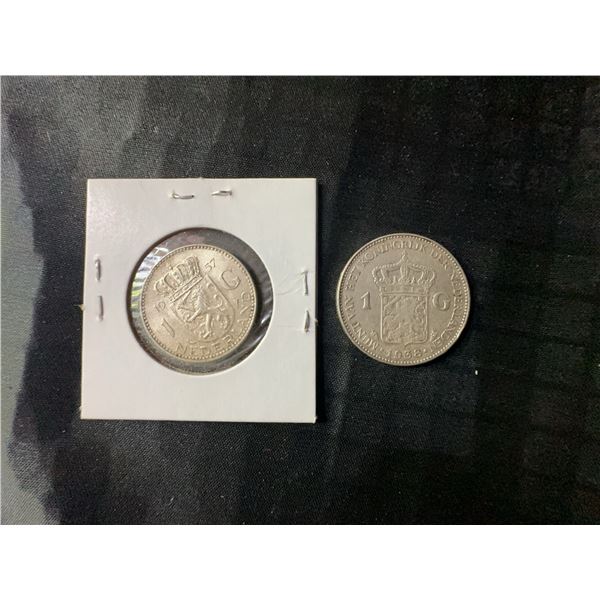 Netherlands 1 Guilder .720 Silver Coins, 1957 and 1938, 16.5g