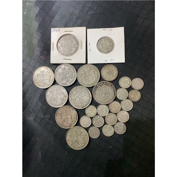 British .500 Silver Coins, 1920-1945, 3 Pence to Half Crown, 159g