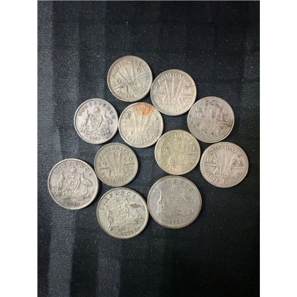Australian Silver 3 Pence & 6 Pence Coins, 1926-1952, 20g