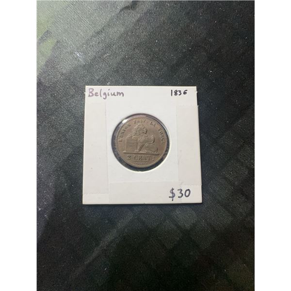 Belgium 1836 2 Cents Coin Leopold I