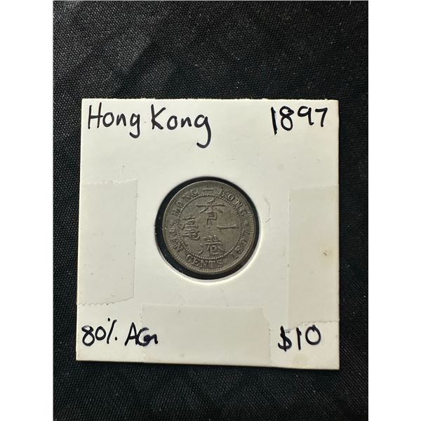 1897 Hong Kong 10 Cents Coin, .800 Silver, Queen Victoria
