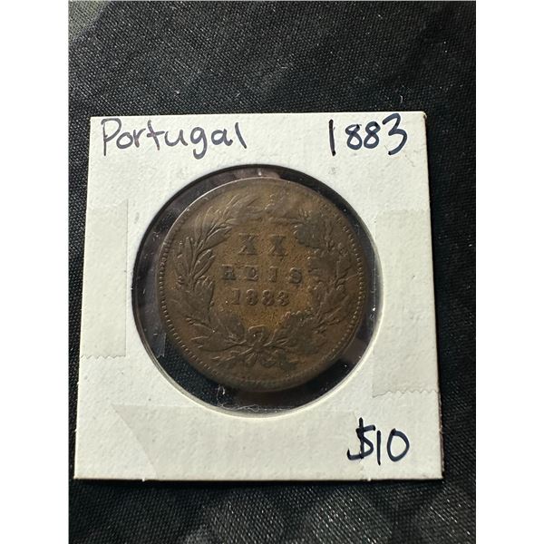 1883 Portugal 20 Reis Coin, 11.7g