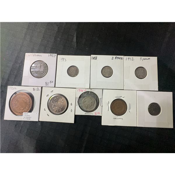 World Coin Lot: Caribbean, France, UK, Ger, 8 Coins (1795–1973)