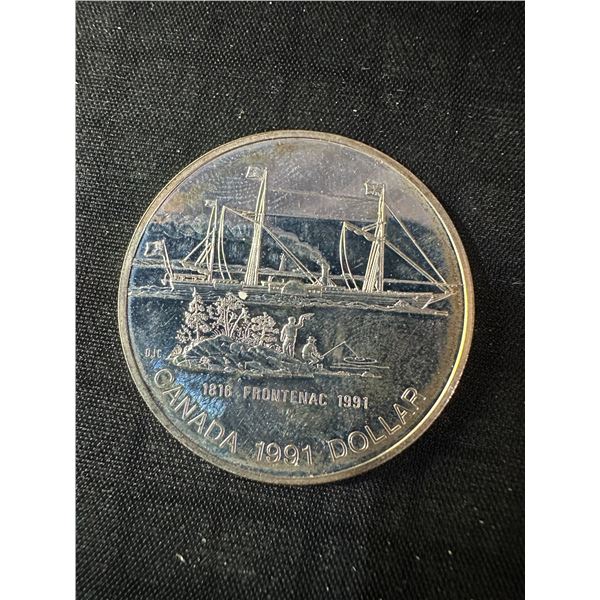 1991 Canada Dollar Coin 50% Silver, 24g, Frontenac Commemoration
