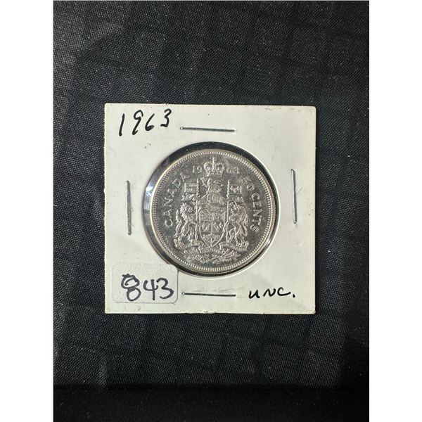 1963 Canadian Half Dollar .800 Silver Uncirculated 11.6g
