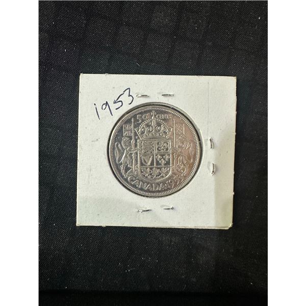 1953 Canada Half Dollar .800 Silver Coin, 11.7g