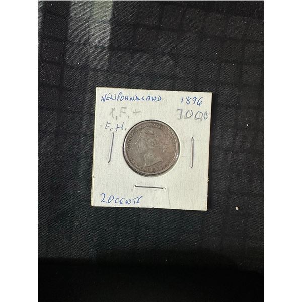 1896 Newfoundland 20 Cent Coin, Extremely Fine, .925 Silver